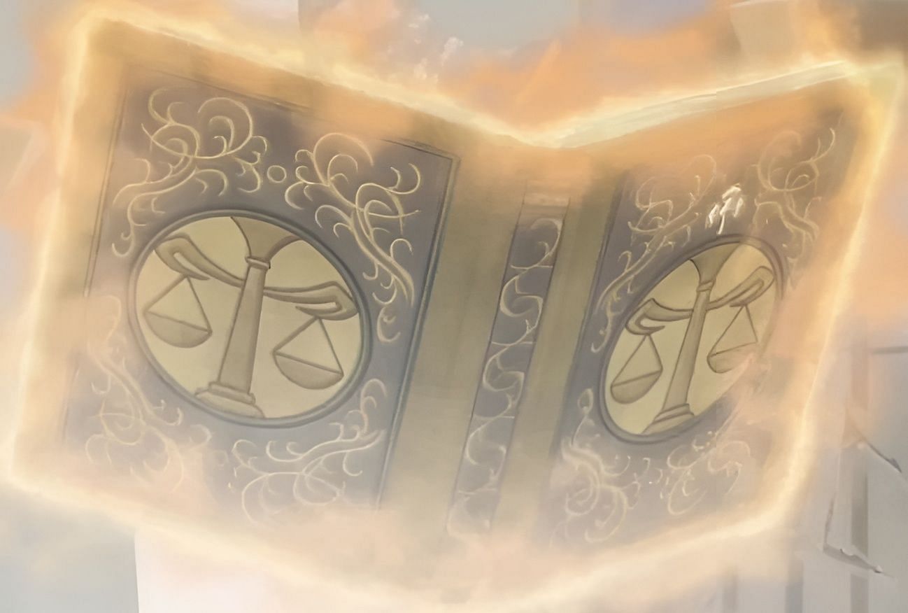Damnatio&#039;s Scale Magic grimoire as seen in the series&#039; anime (Image via Studio Pierrot)