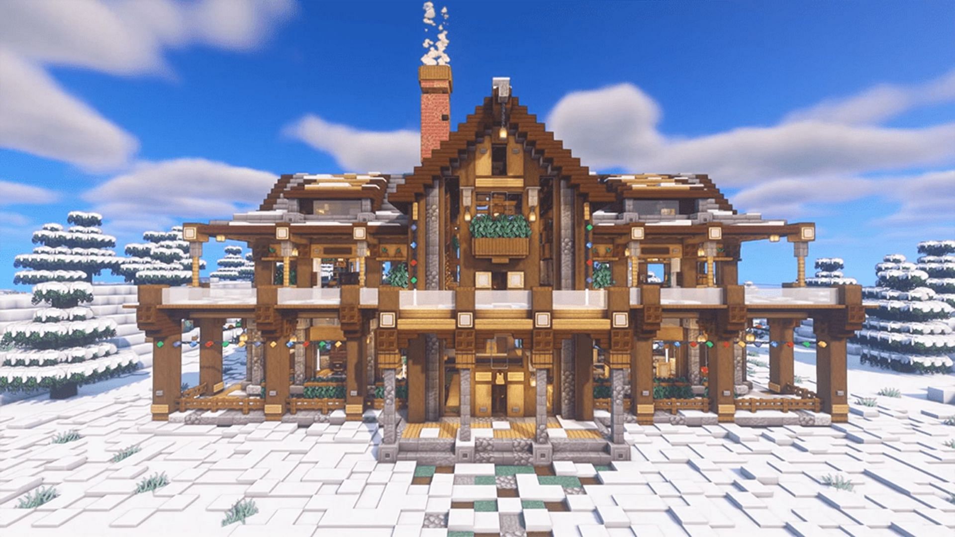 Winter mansions fit perfectly with snowy mountain peaks (Image via Mojang || ToxicKailey/YouTube)