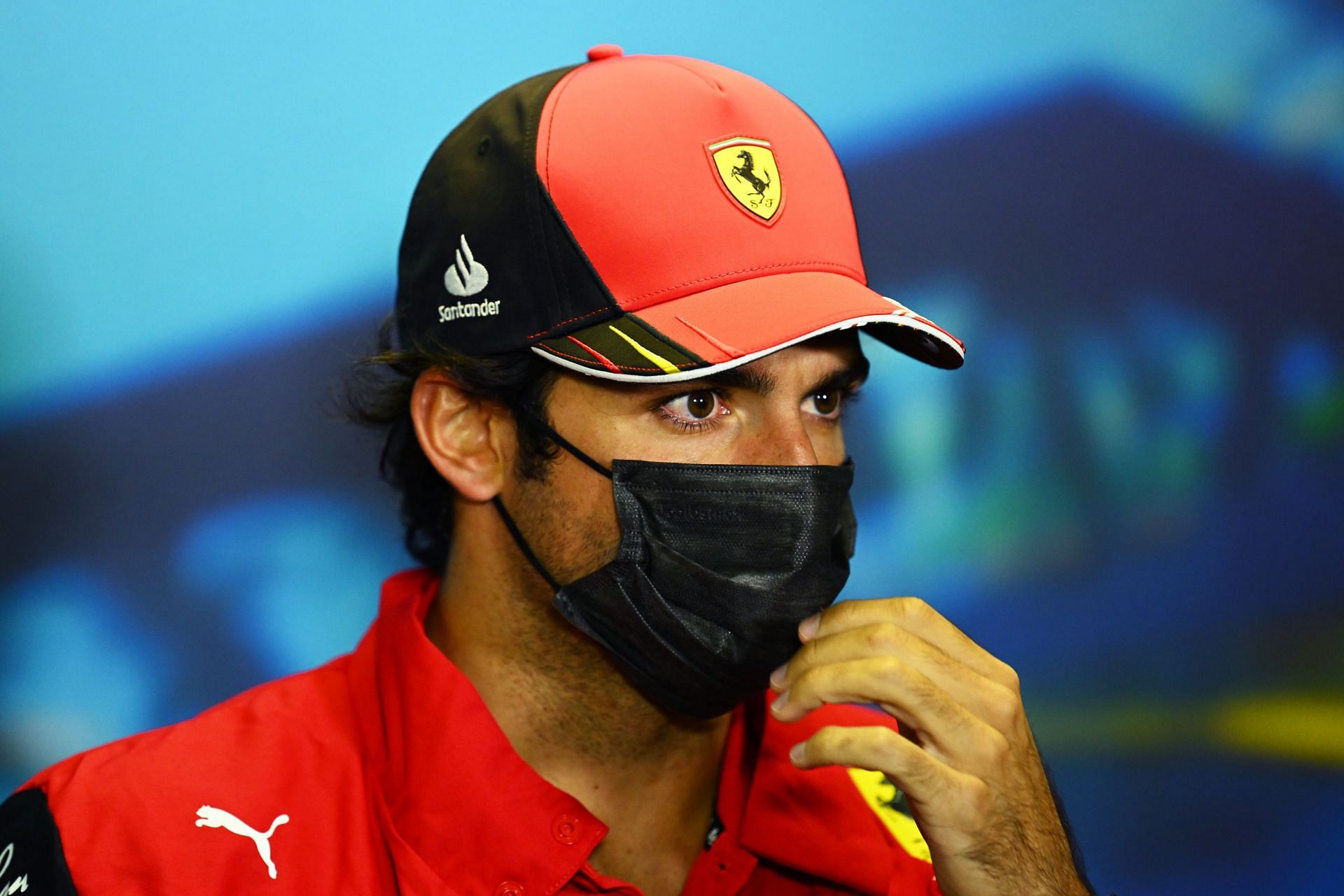 Carlos Sainz of Spain and Ferrari looks on in the Drivers Press Conference prior to practice ahead of the F1 Grand Prix of Australia at Melbourne Grand Prix Circuit on April 08, 2022 in Melbourne, Australia. (Photo by Clive Mason/Getty Images)