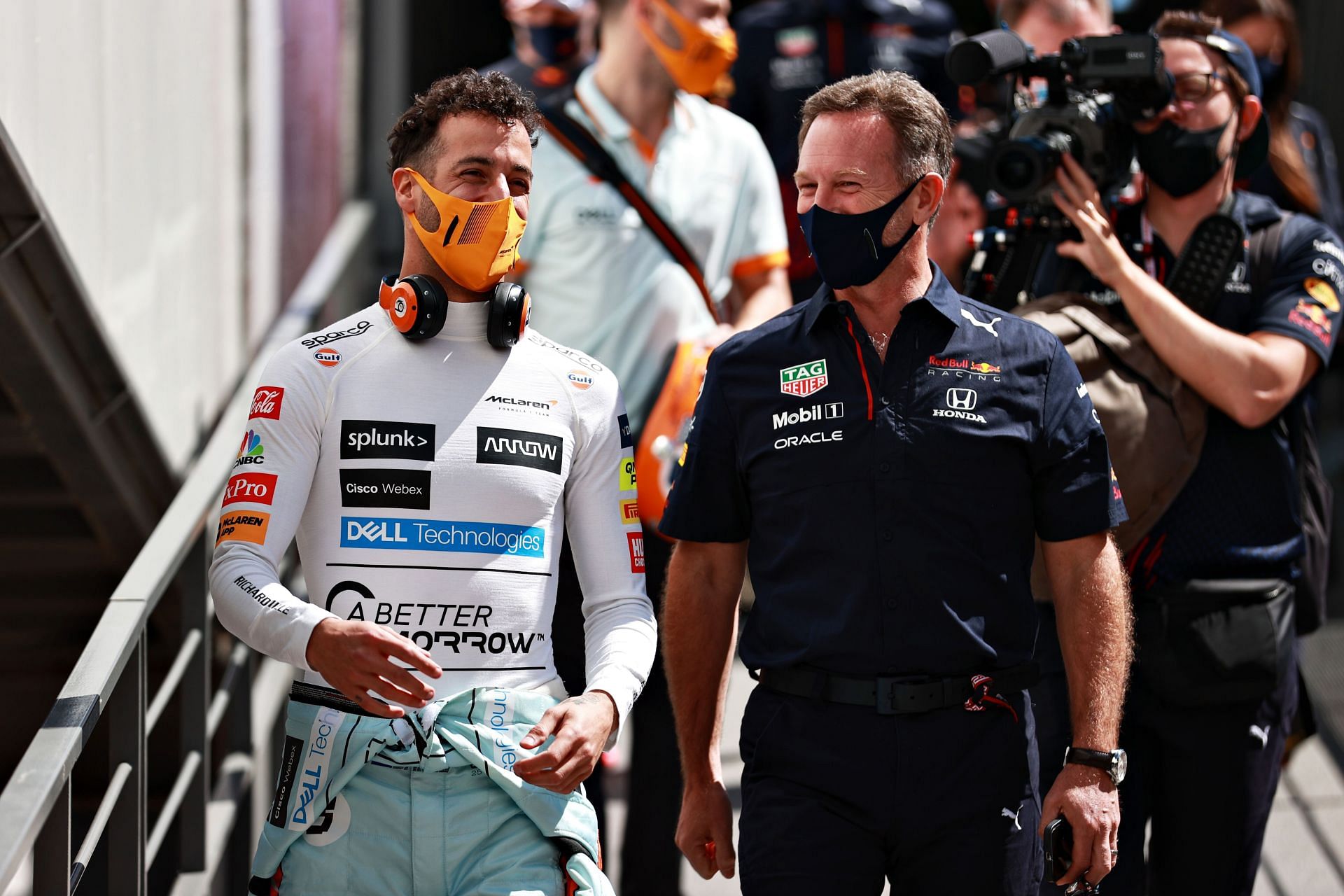 Daniel Ricciardo and Red Bull Racing Team Principal Christian Horner talk in the Pitlane in Monte-Carlo, Monaco. (Photo by Mark Thompson/Getty Images)