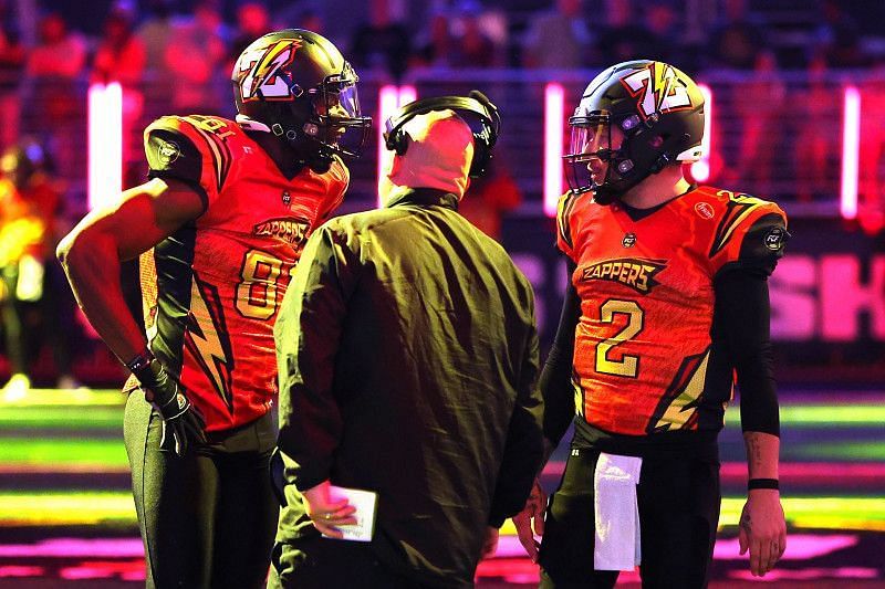 Terrell Owens and Johnny Manziel playing for the Zappers in the FCF. Source: FCF/Kevin C. Cox/Getty Images