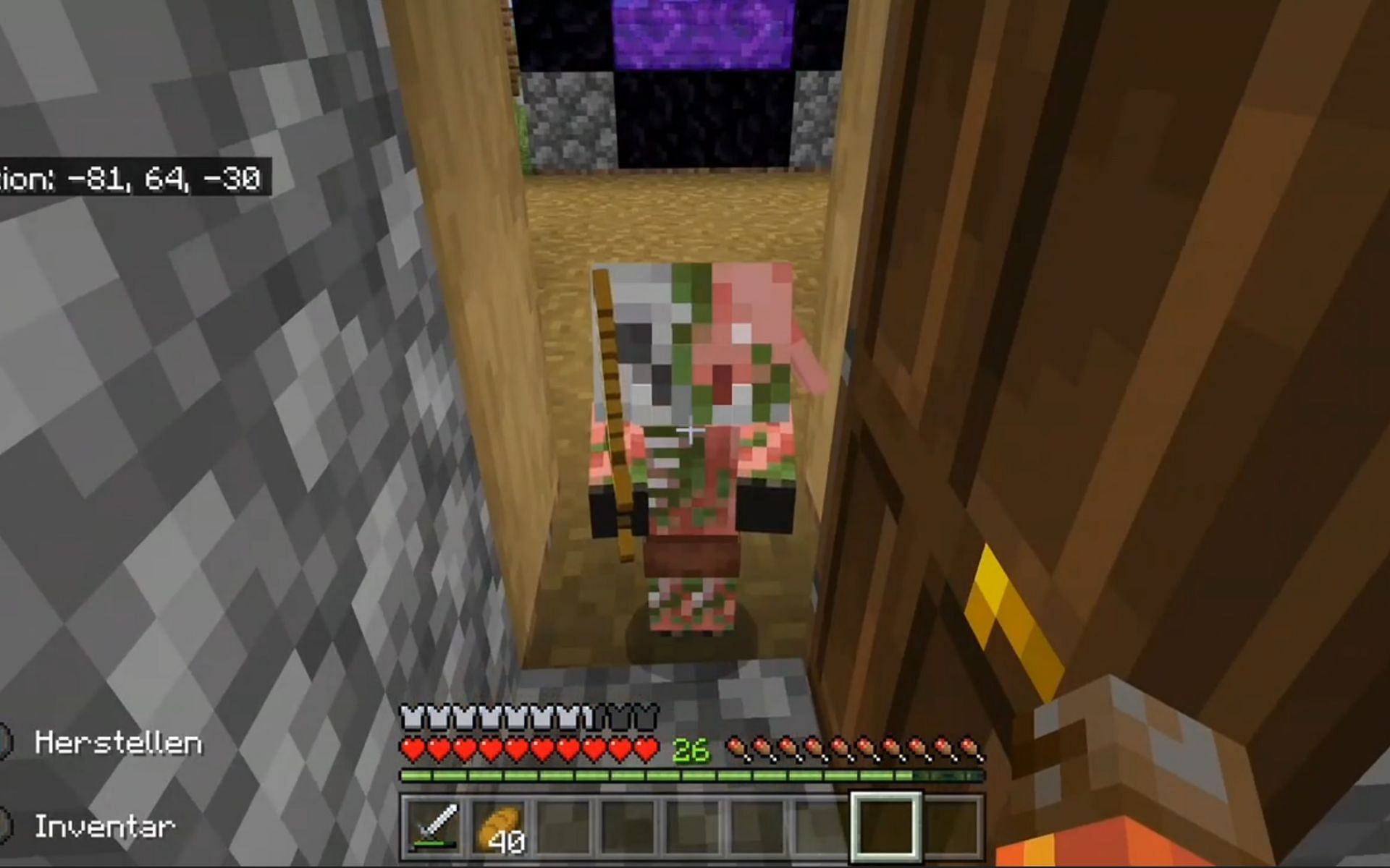 Baby zombie piglin at the doorstep (Image via u/farcrytastic Reddit)