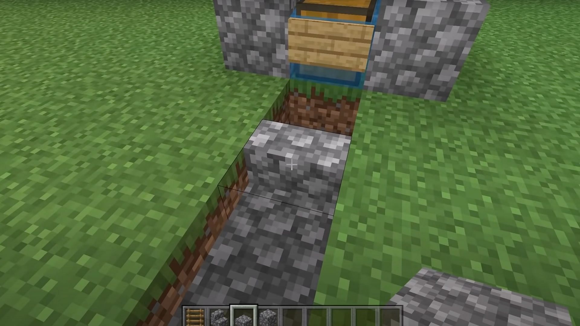 Players should place the cobblestone stairs and a slab (Image via JC Playz/YouTube)