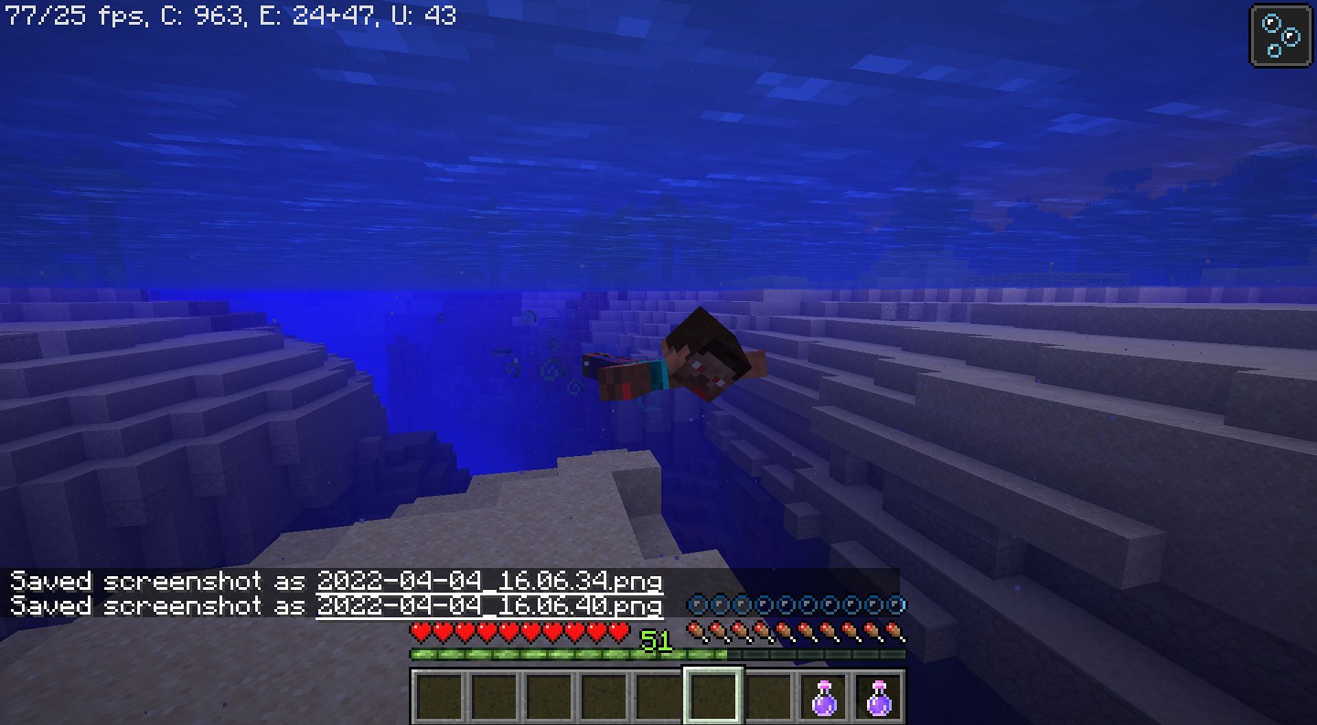 Players can easily stay underwater for longer periods of time (Image via Minecraft)
