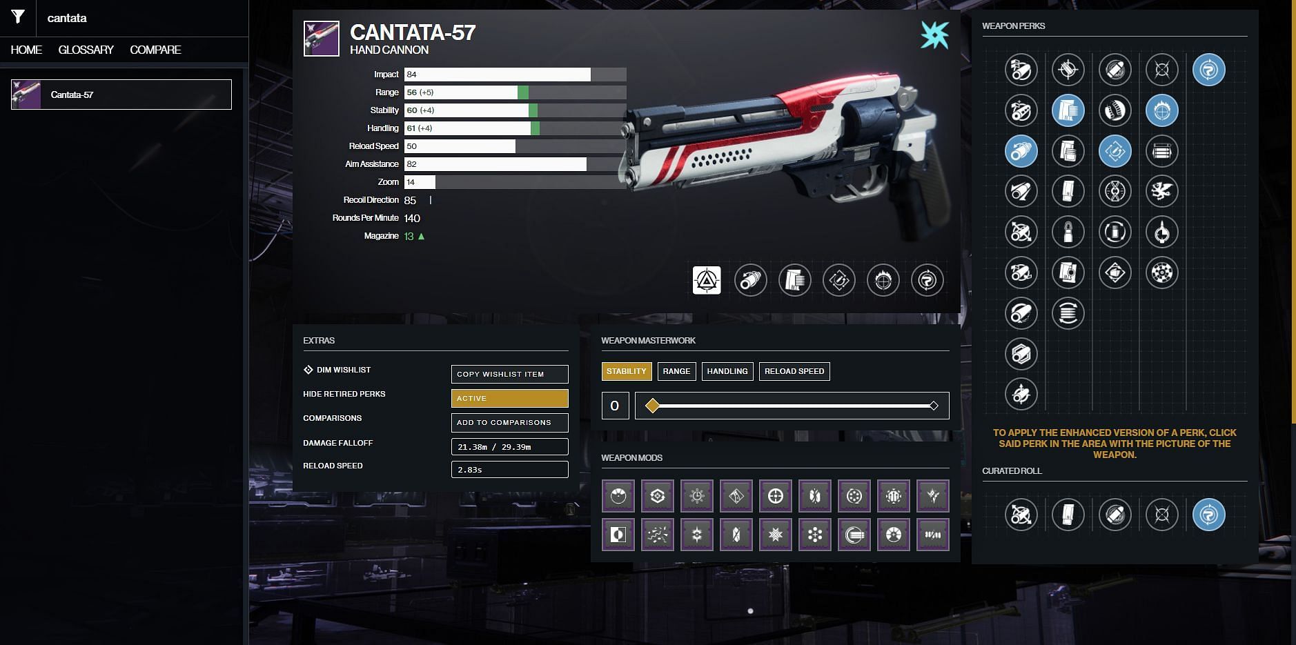 Best perks for Cantata-57 in PvE (Image via Destiny 2 gunsmith)