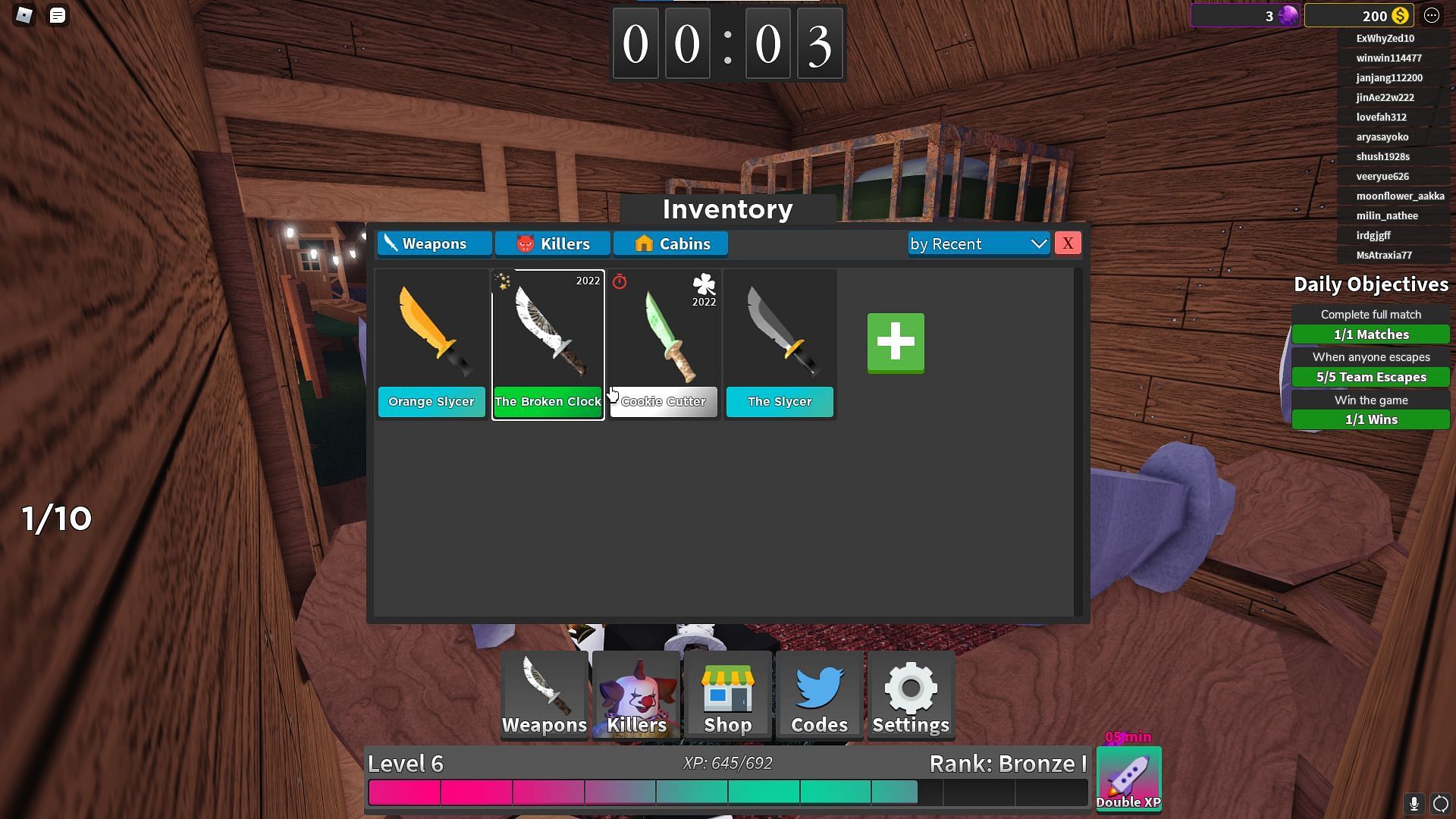 With the codes, users can claim Cookie Cutter Slycer and The Broken Clock knife (Image via Roblox)