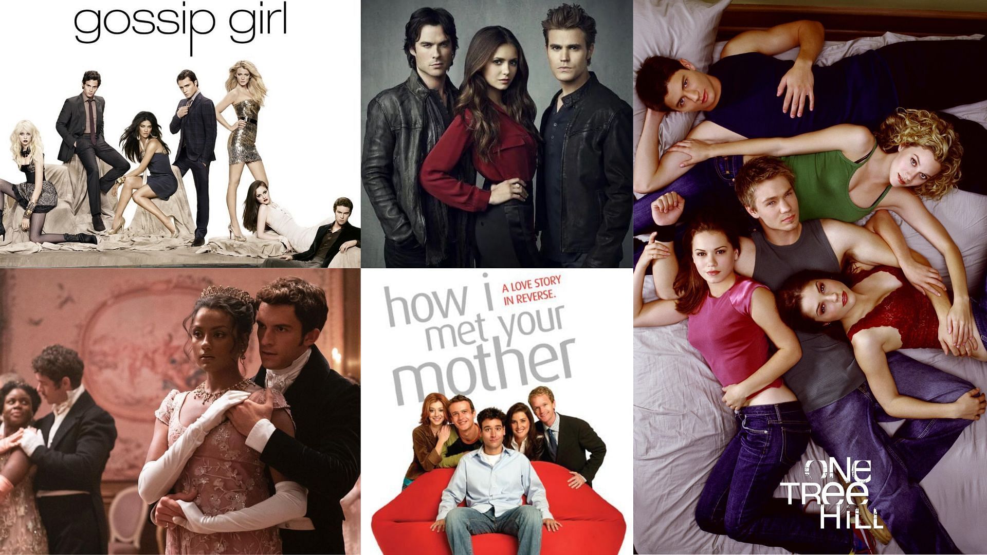 Five of the best romantic TV shows (Image via IMDb, @bridgertonnetflix, @vampire.diaries.786/Instagram)