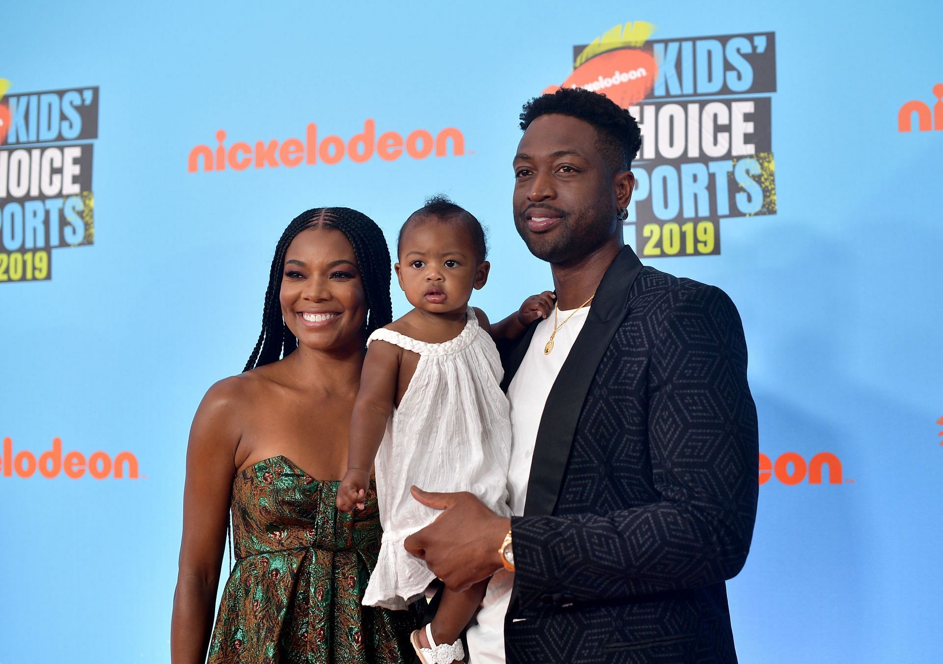 Gabrielle Union, Kaavia James Union Wade and Dwyane Wade at Nickelodeon Kids&#039; Choice Sports in 2019