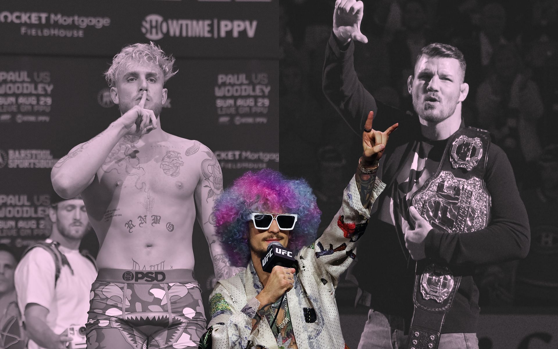 Jake Paul (left), Sean O&#039;Malley (center), and Michael Bisping (right) (Images via Getty)
