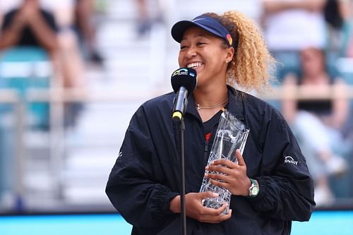 Naomi Osaka delivers her runner-up speech in the Miami Open last April.