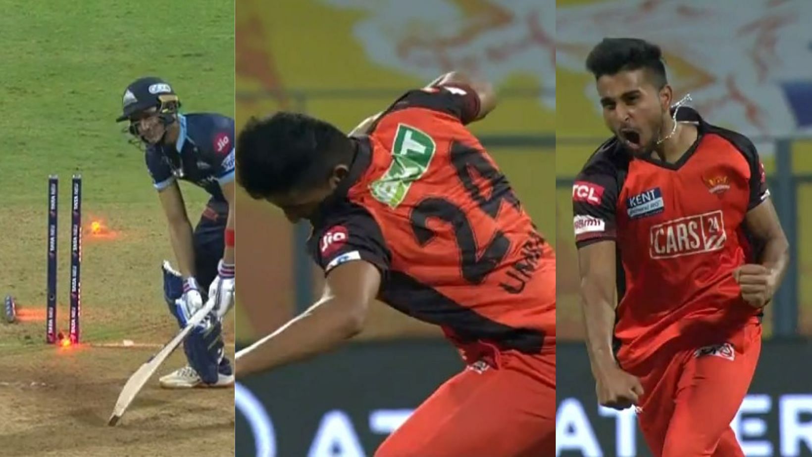 Snippets from Umran Malik&#039;s Dale Steyn-style celebration.