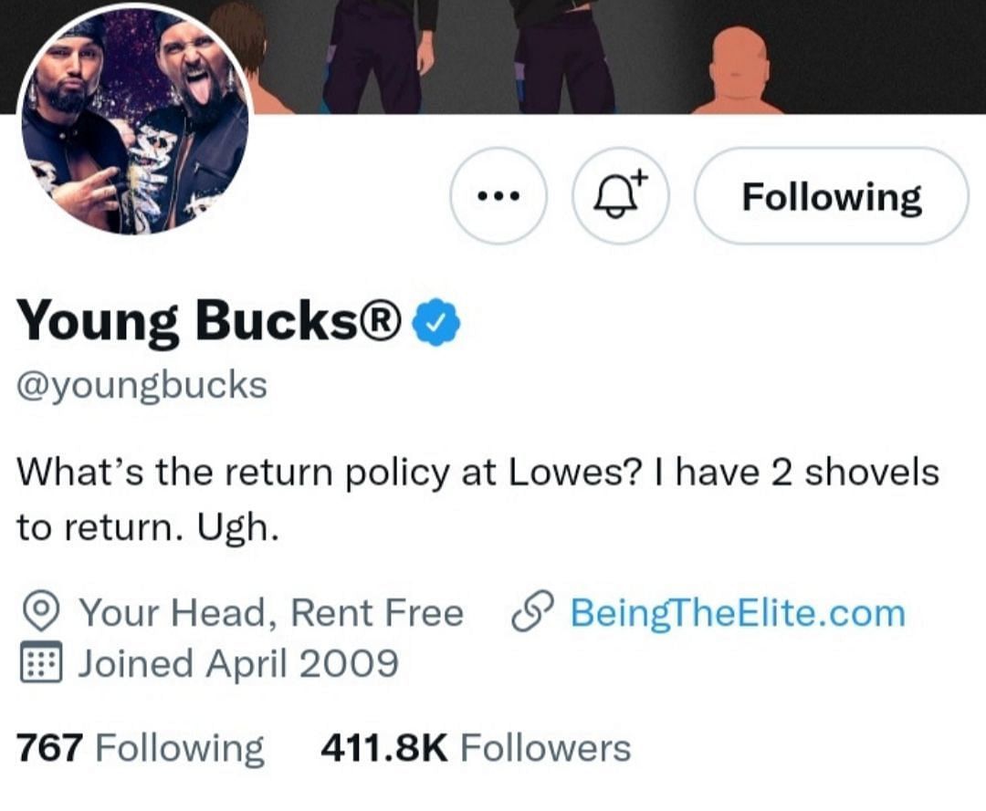 A Screengrab of The Young Bucks' Twitter bio.