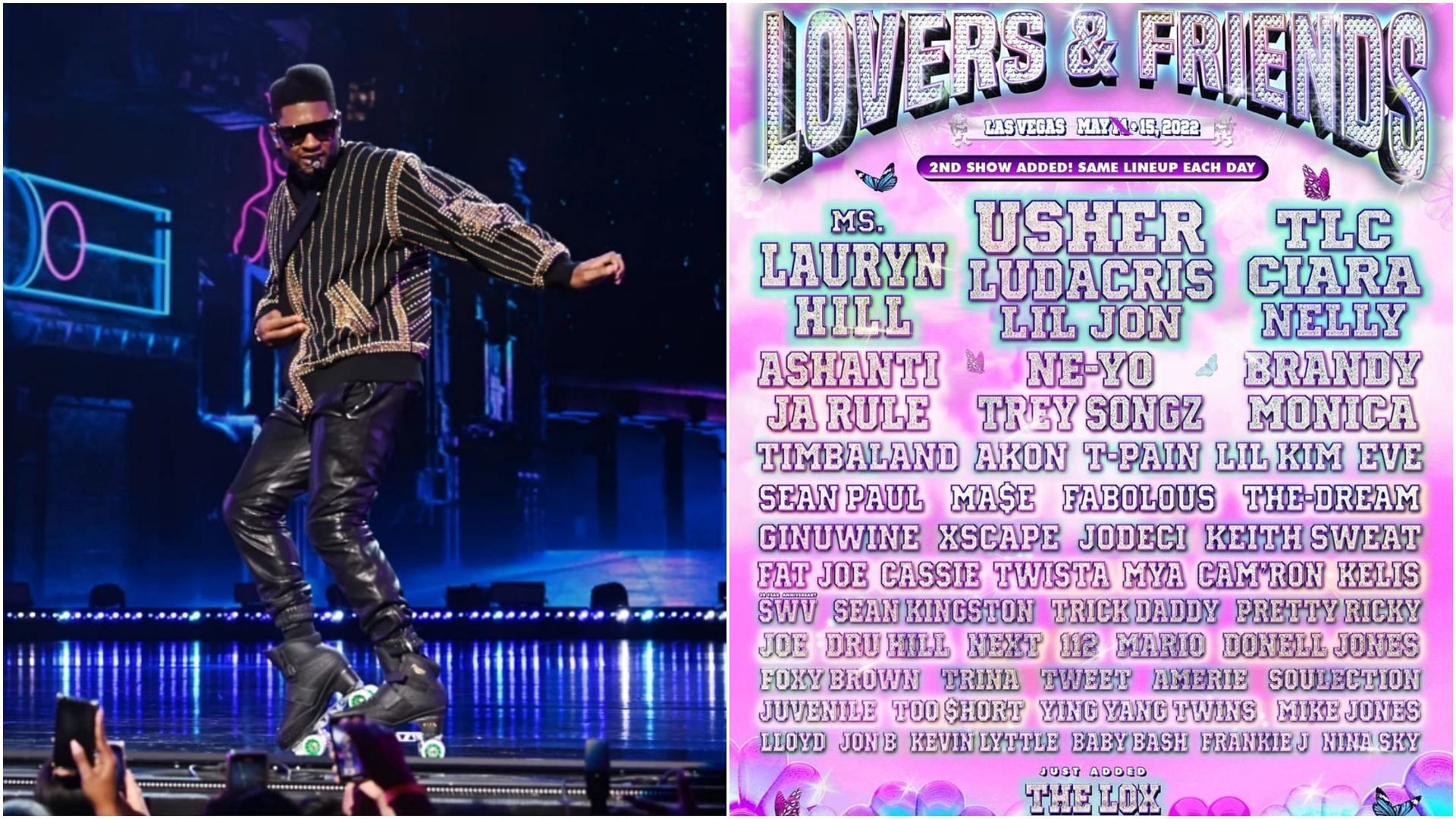Usher is among the headliners for this year&#039;s Lovers and Friends Fest slated for this May (Images via Denise Truscello / Getty and Lovers and Friends Fest)