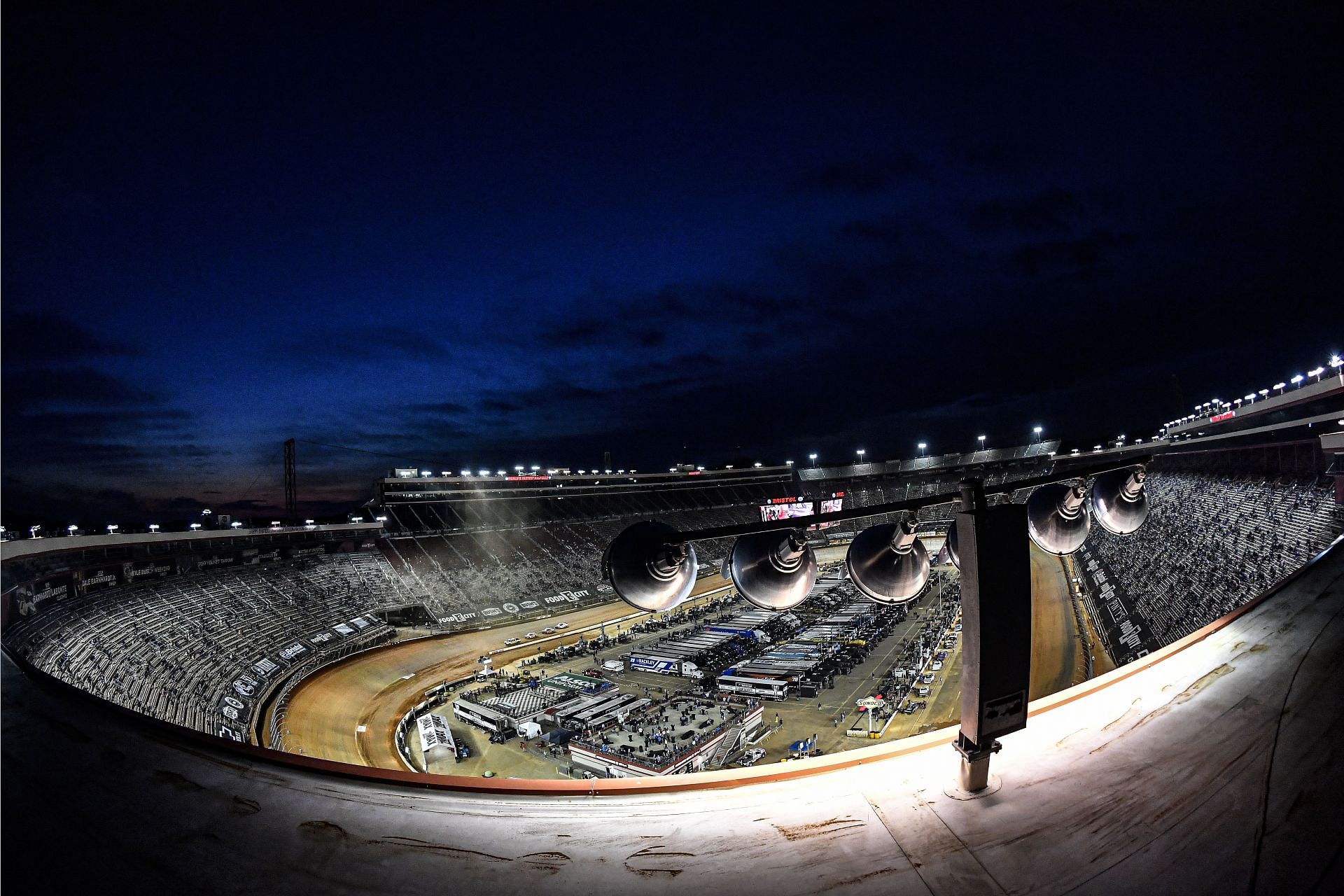 A general view of the track during the NASCAR Camping World Truck Series Pinty&#039;s Truck Race on Dirt at Bristol Motor Speedway (Photo by Logan Riely/Getty Images)