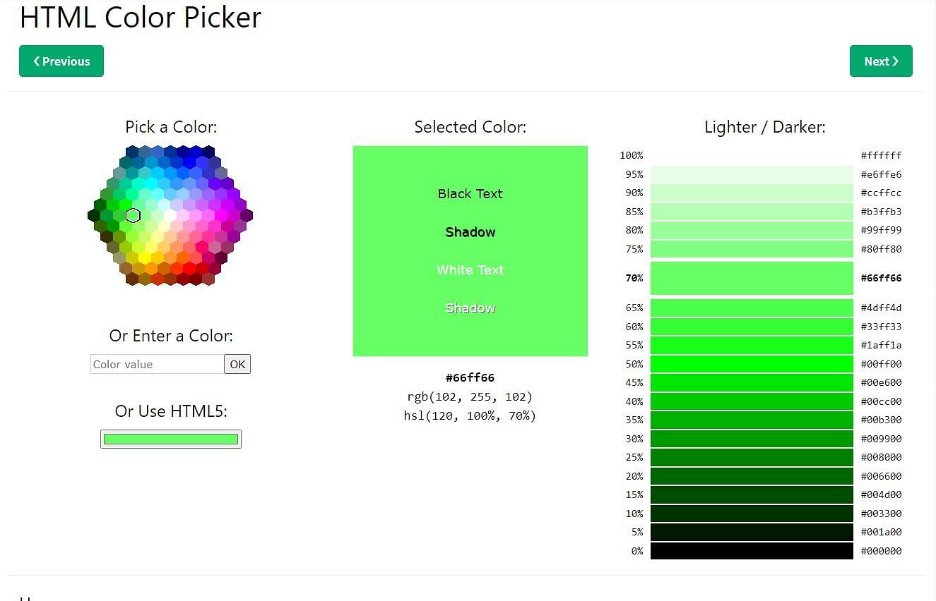 One of the websites offering Hex color codes (Image via W3school)