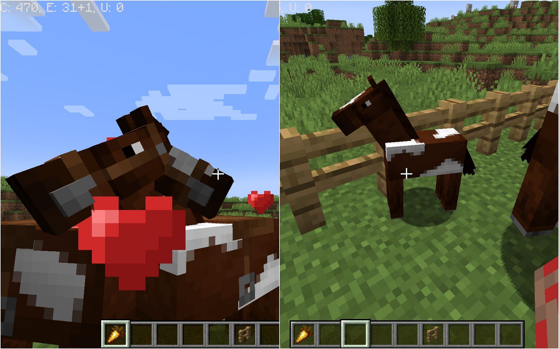 Mobs entering love mode and a foal spawning (Image via Minecraft)