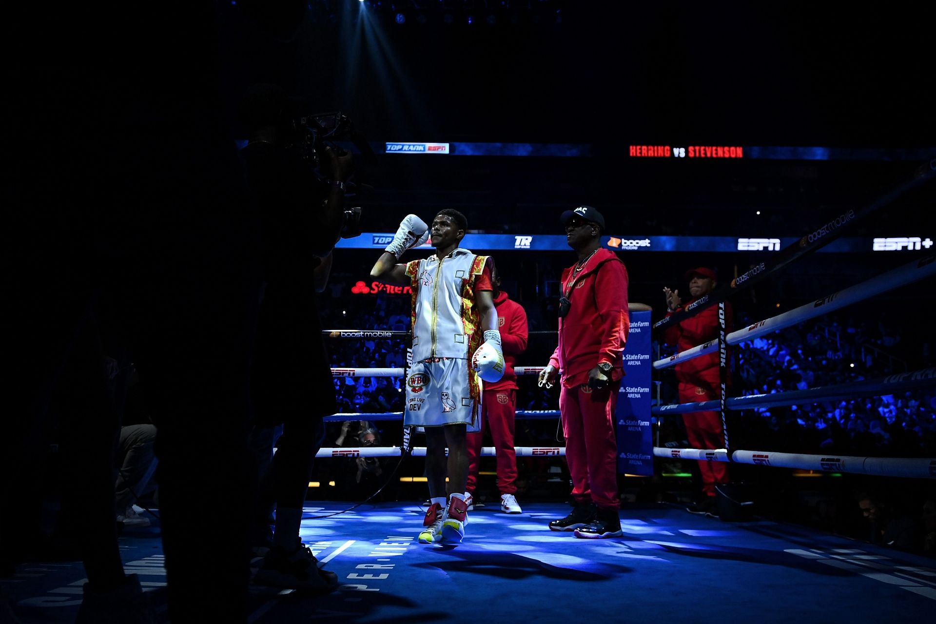 Shakur Stevenson enters the ring for his fight against Jamel Herring  