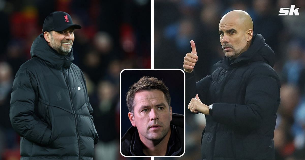 [L-to-R] Reds manager Jurgen Klopp and Manchester City manager Pep Guardiola; [inset] Michael Owen.