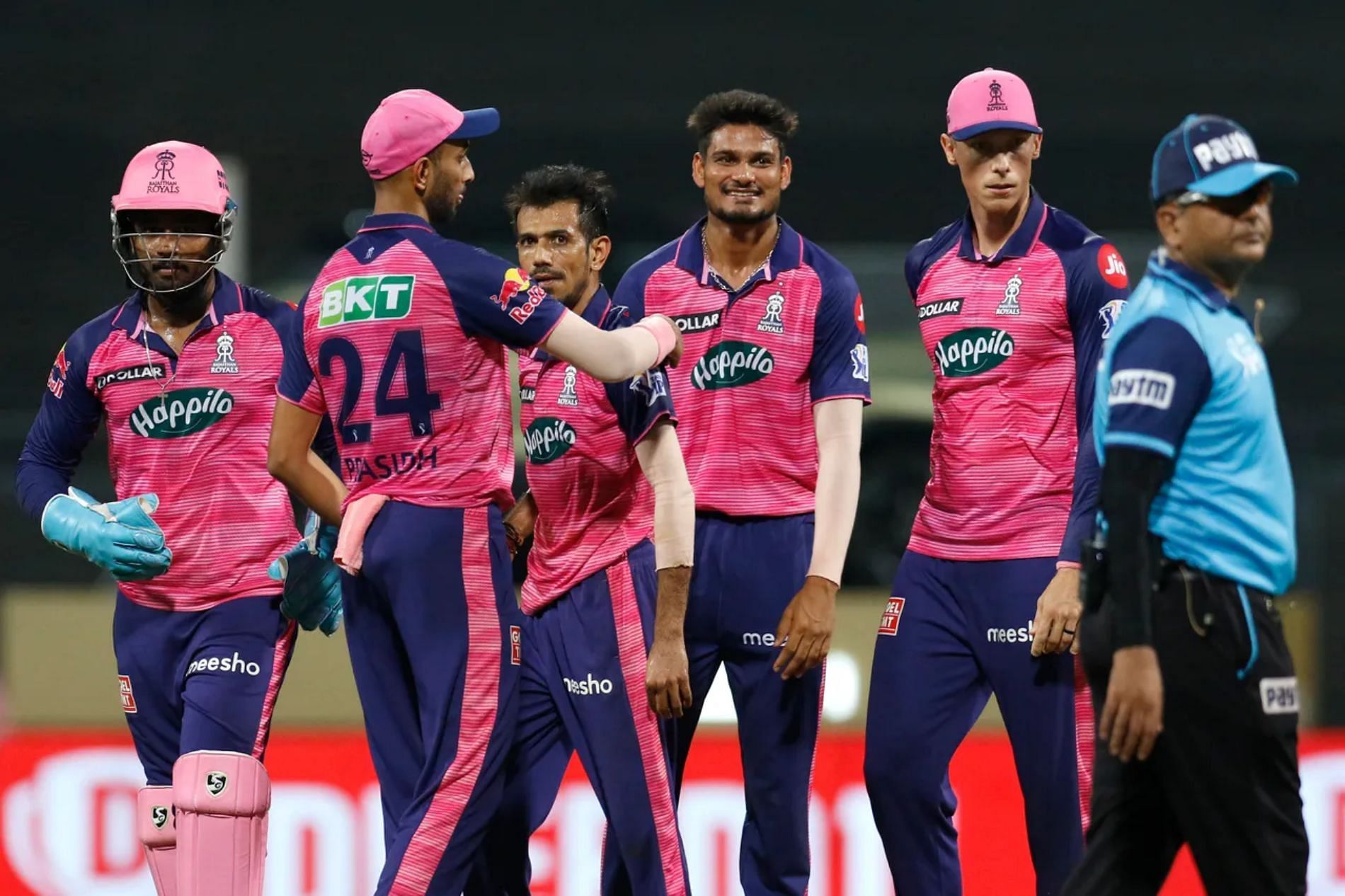 Rajasthan Royals players during the match against LSG. Pic: IPLT20.COM