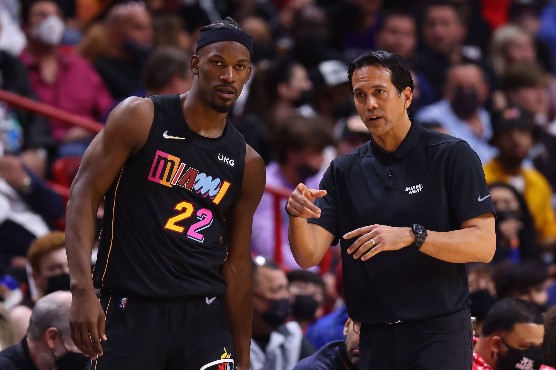 Jimmy Butler and Erik Spoelstra of the Miami Heat