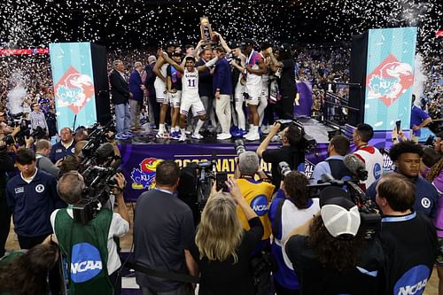 Before coach Bill Self and Kansas won the 2022 national championship (above), they won the 2008 championship.