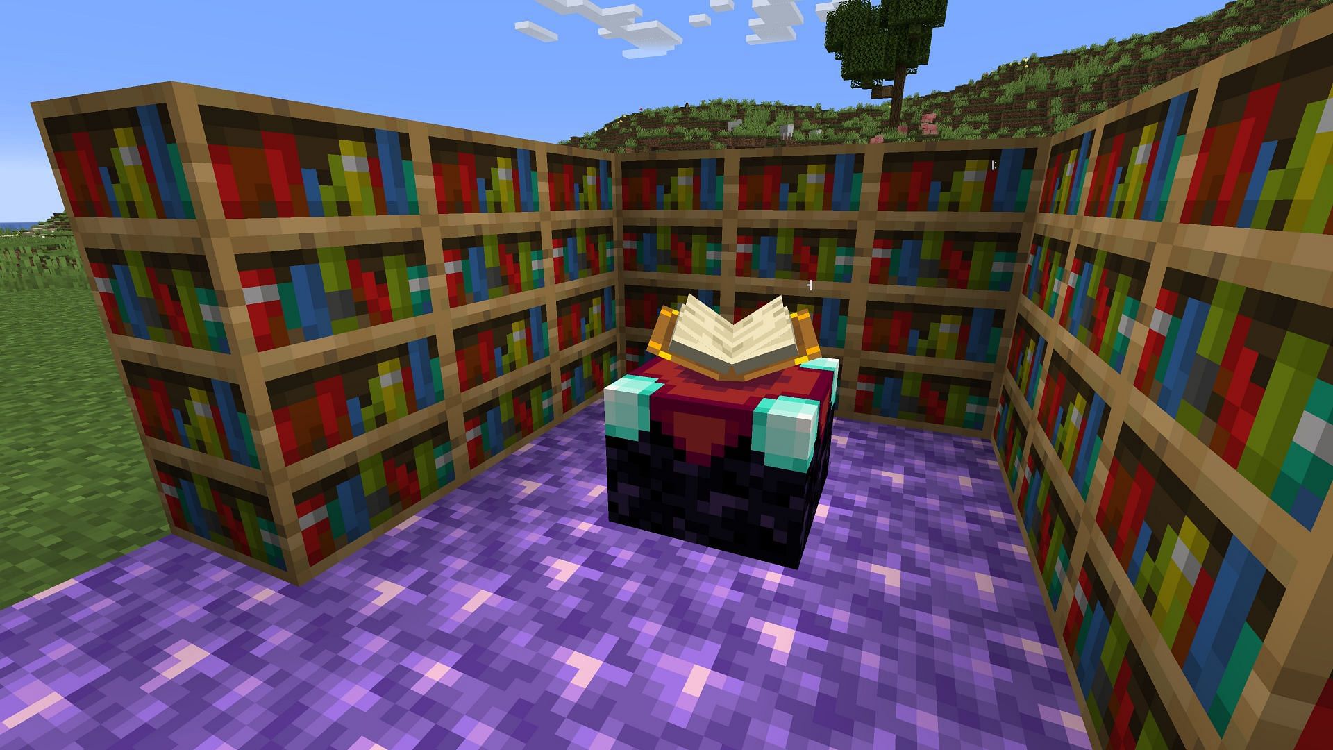 A basic enchanting setup (Image via Minecraft)