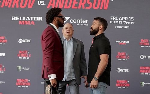 Reigning featherweight champion A.J. McKee and Patricio 'Pitbull' Freire (Image credit BellatorMMA)