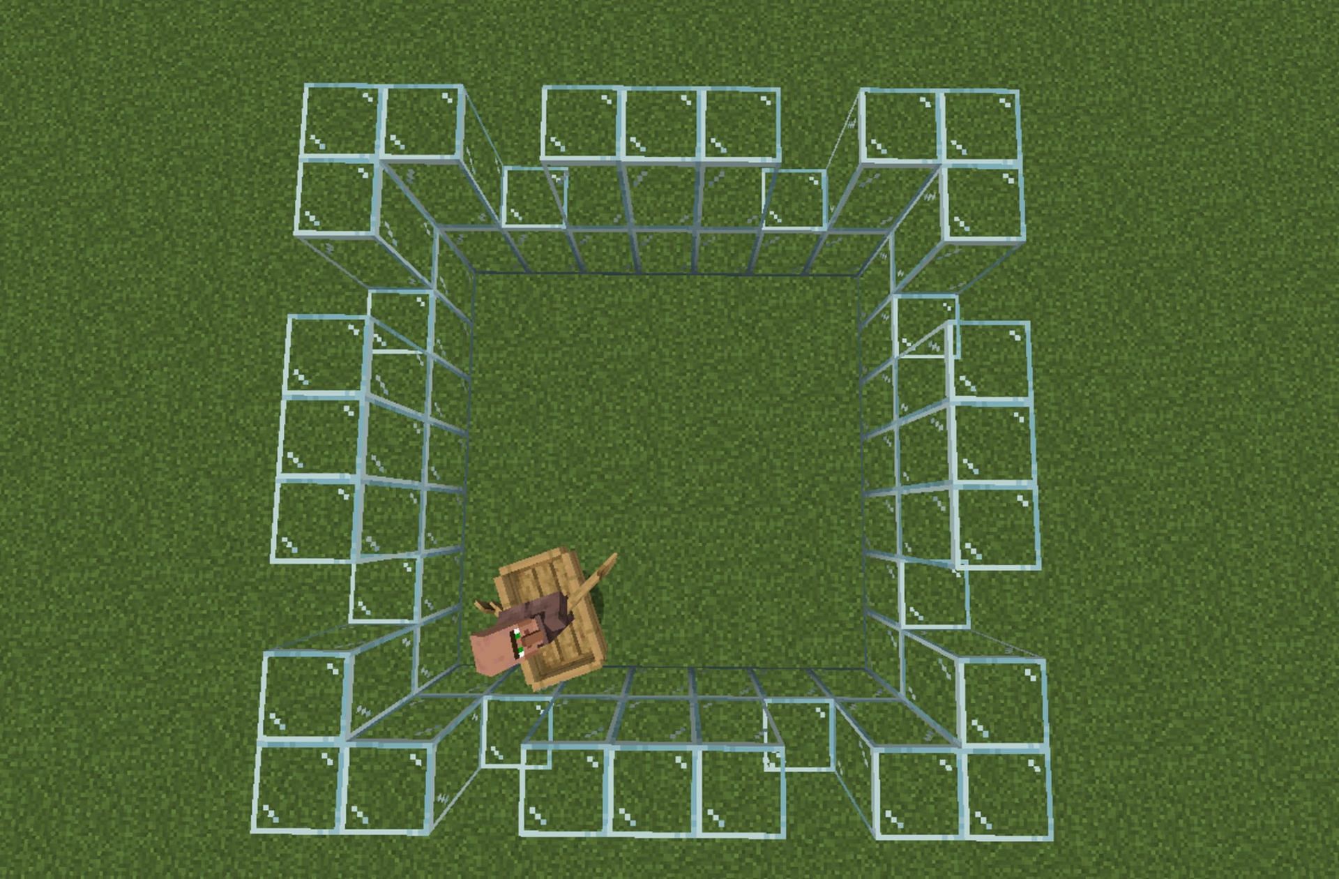 Form a wall to keep the villager from wandering, preferably out of glass (Image via Mojang)