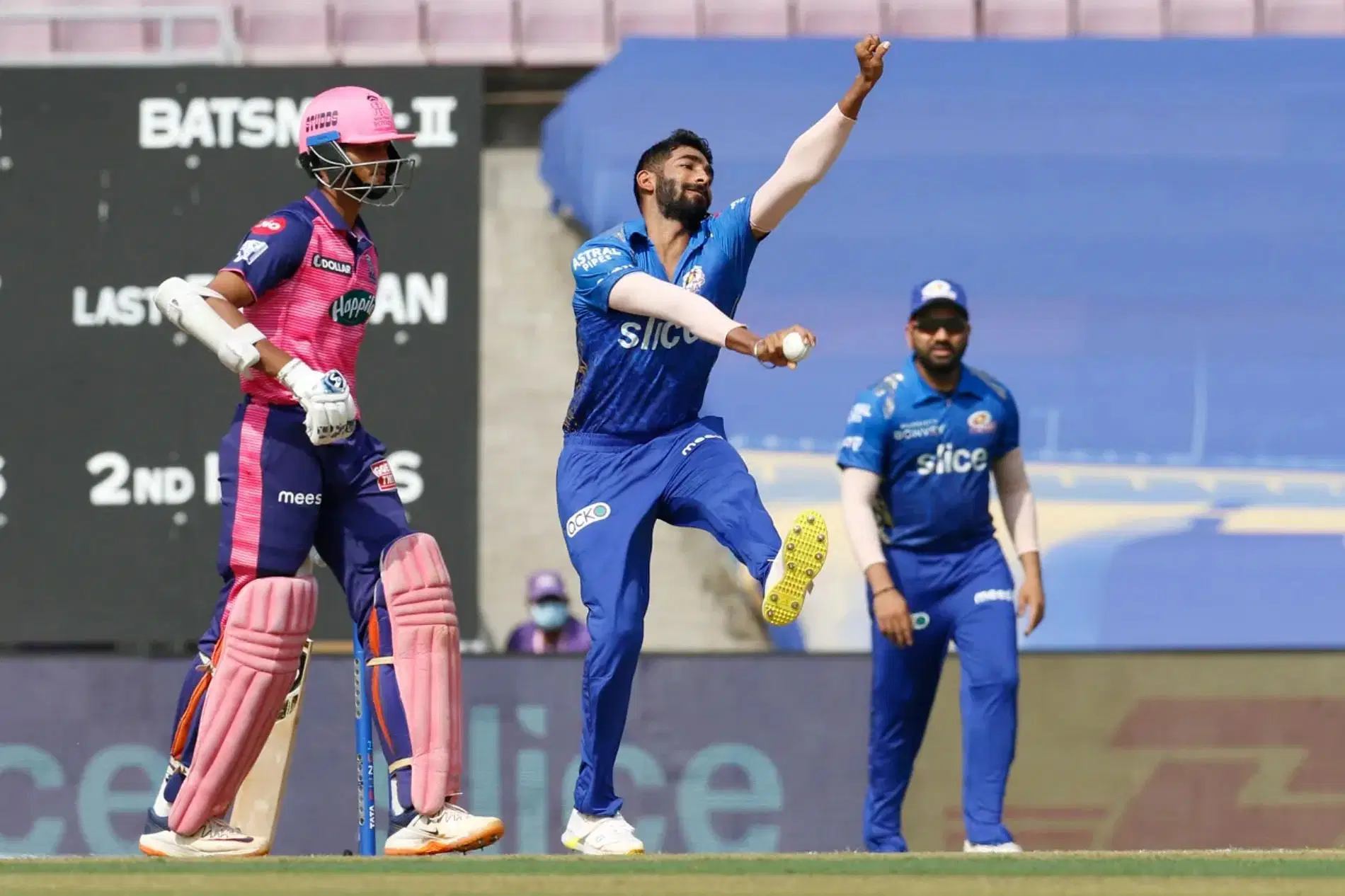 Jasprit Bumrah during a match against RR. Pic: IPLT20.COM