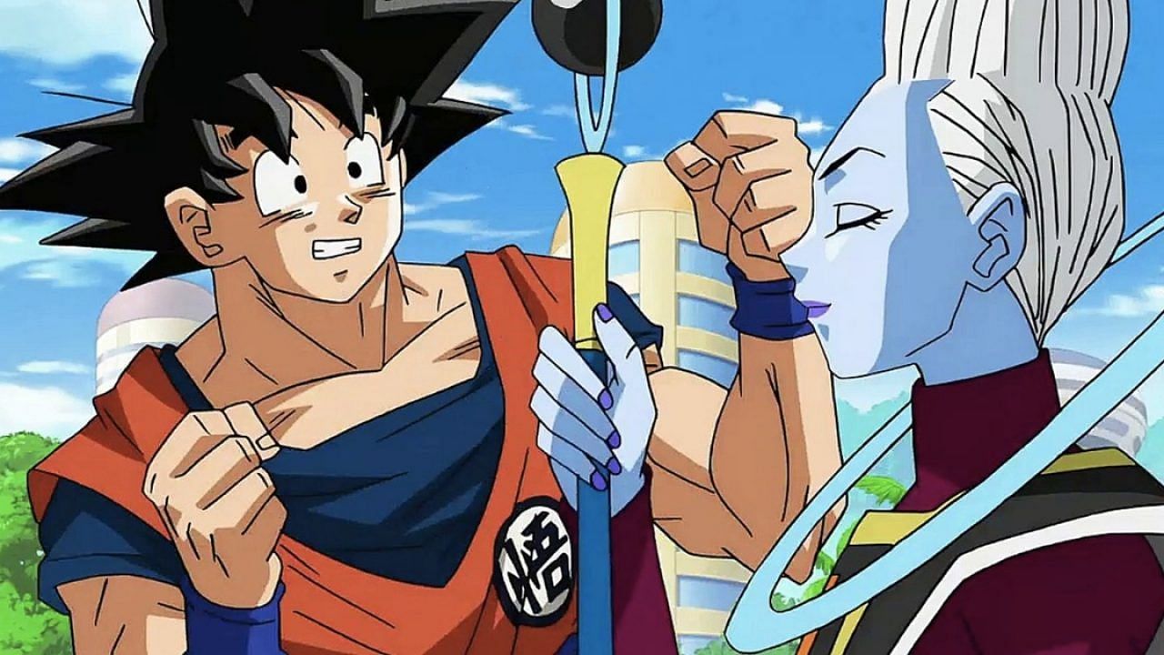 Goku (left) and Whis (right) as they appear in Dragon Ball Super&#039;s anime (Image via Toei Animation)