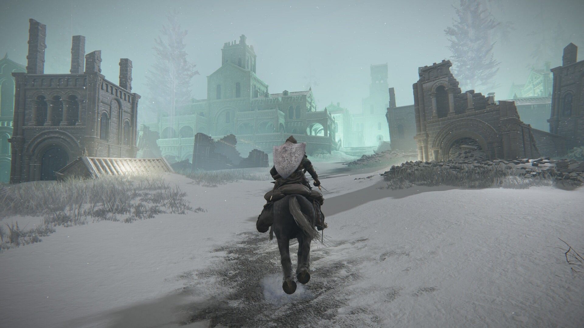 Players can ride into Ordina, Liturgical Town in the Consecrated Snowfield region (Image via FromSoftware Inc.)