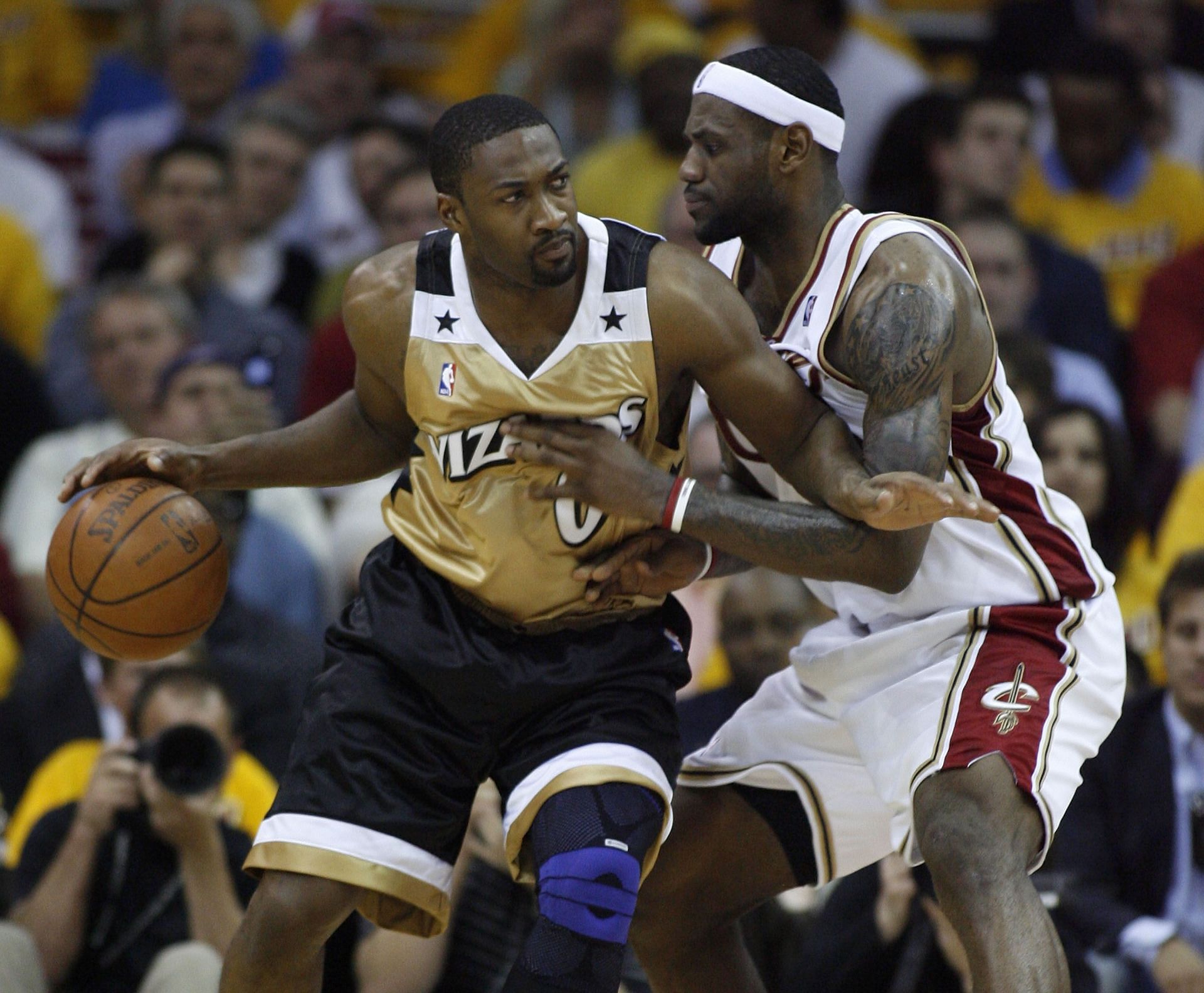 Gilbert Arenas of the Washington Wizards and LeBron James of the Cleveland Cavaliers.