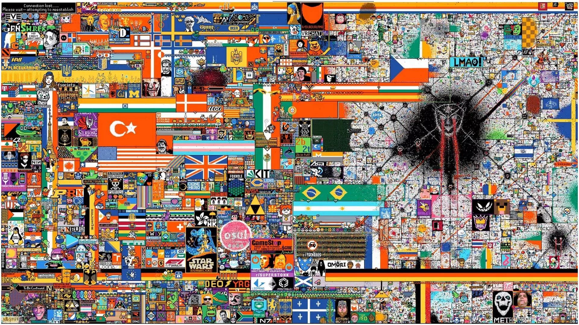 Reddit&#039;s r/Place collaborative art project came back after 5 years of break (Image via FriendlyChimpanzee/YouTube)