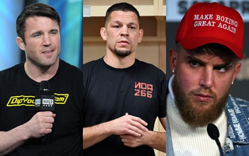 Chael Sonnen (left); Nate Diaz (center); Jake Paul (right)