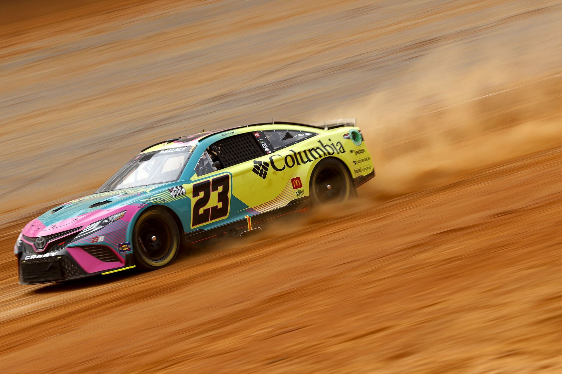 Bubba Wallace during first practice for the NASCAR Cup Series Food City Dirt Race at Bristol Motor Speedway.