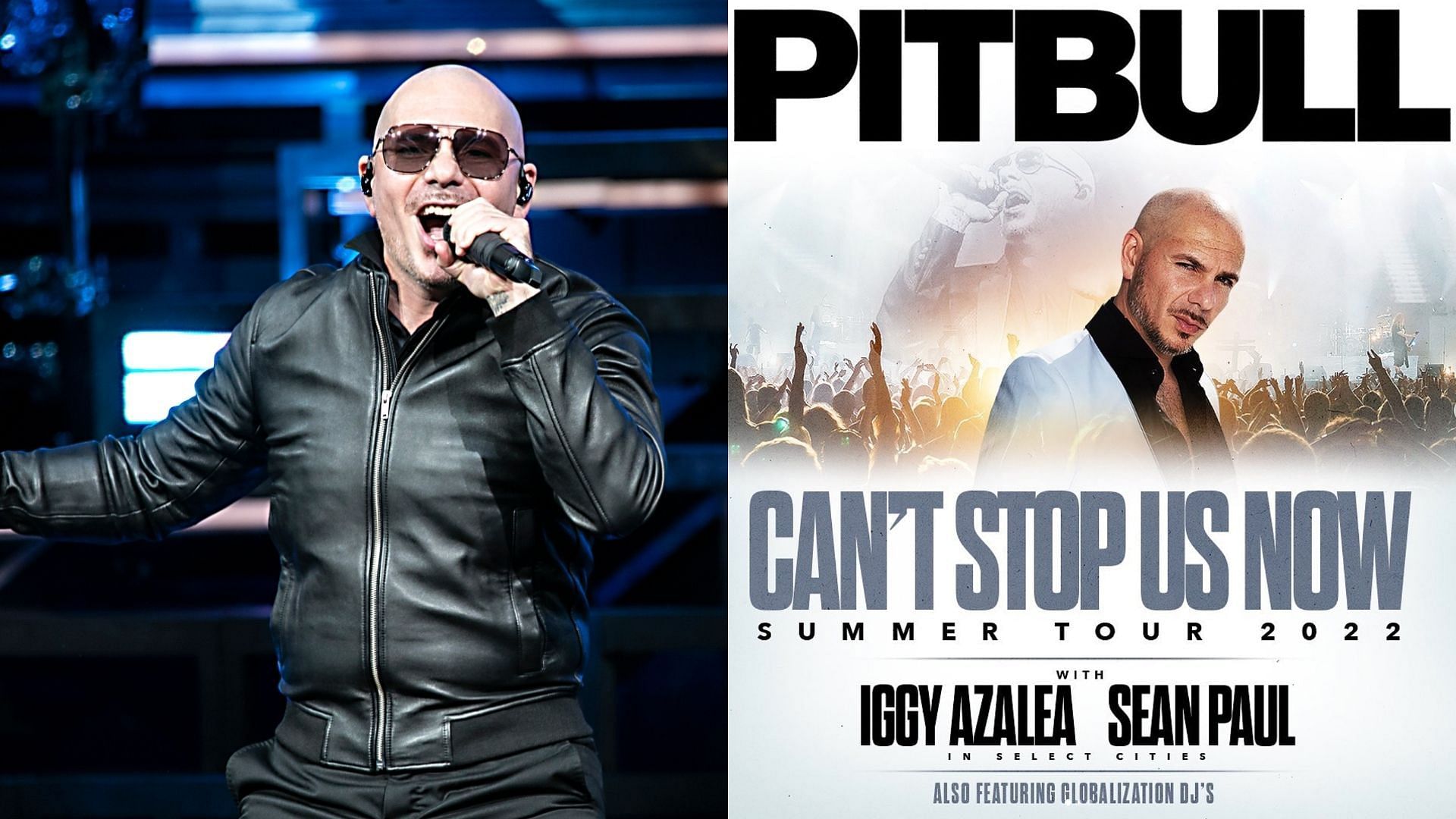 Pitbull has announced his &lsquo;Can&rsquo;t Stop Us Now&rsquo; 2022 tour to begin this May. (Image via Jeff Hahne/Getty Images and Instagram / @pitbull)