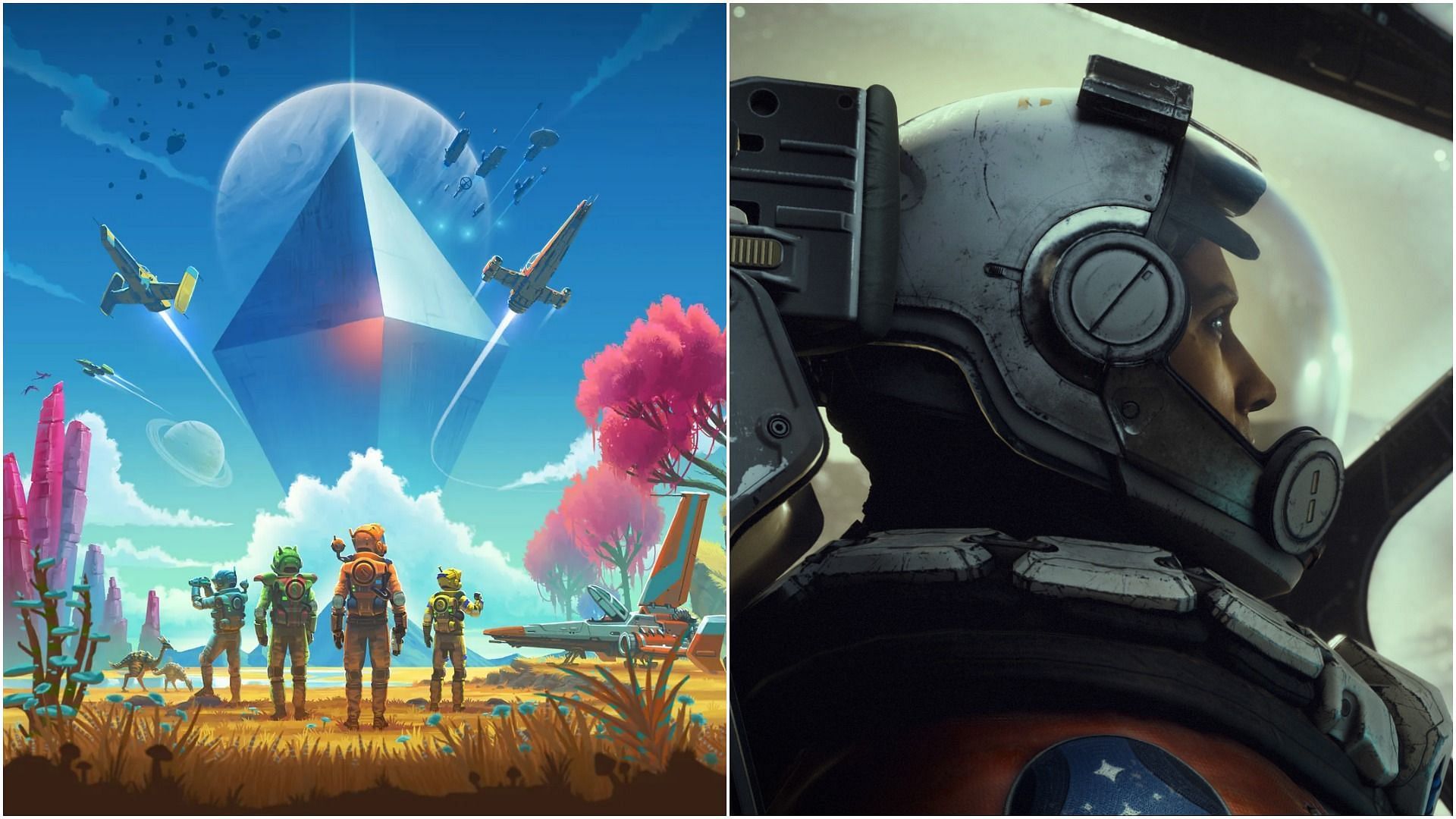 Starfield will need to be careful with its promises if it wants to avoid becoming another No Man&#039;s Sky (Images via Hello Games, Bethesda)