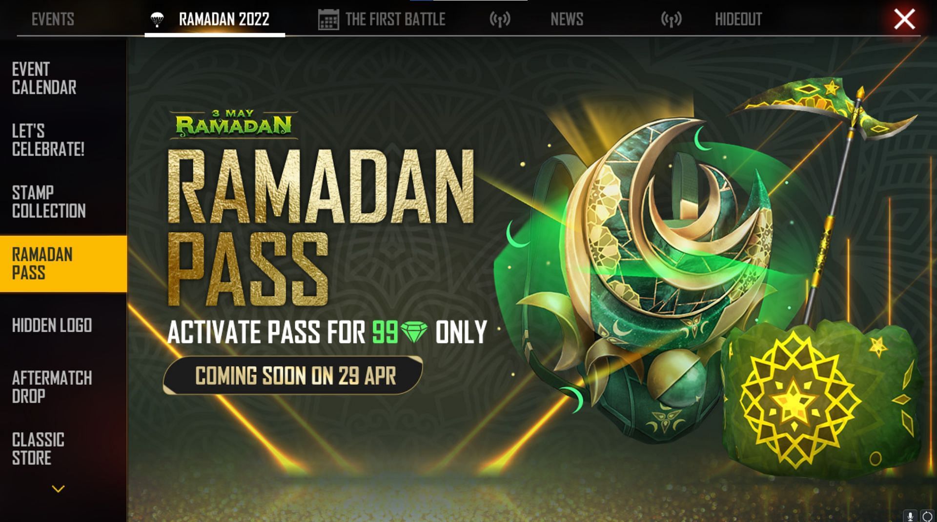 The Ramadan Pass features a Scythe and Gloo Wall skin (Image via Garena)