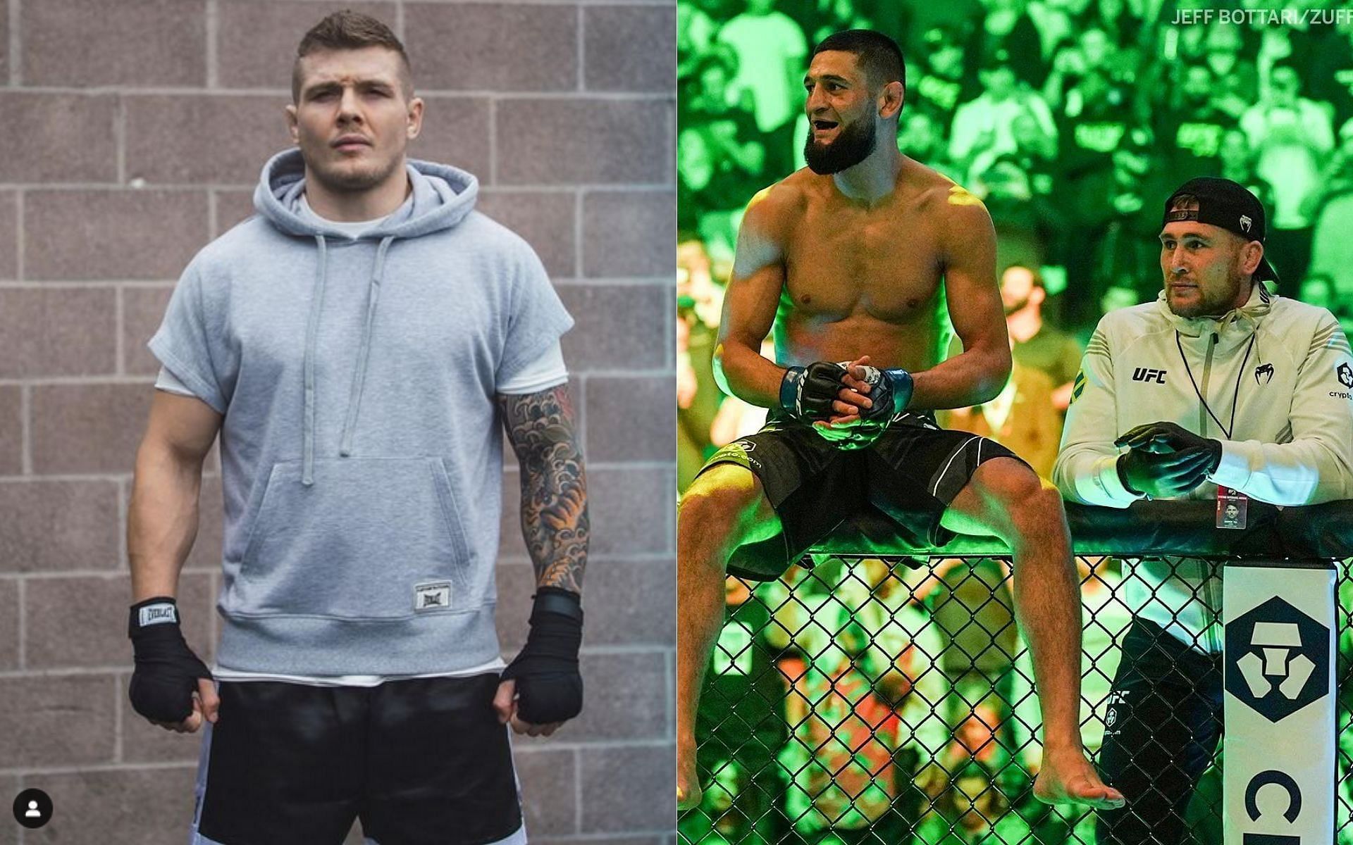 Marvin Vettori (left) and Khamzat Chimaev &amp; Darren Till (right) [Image credits: @marvinvettori and @espnmma on Instagram]