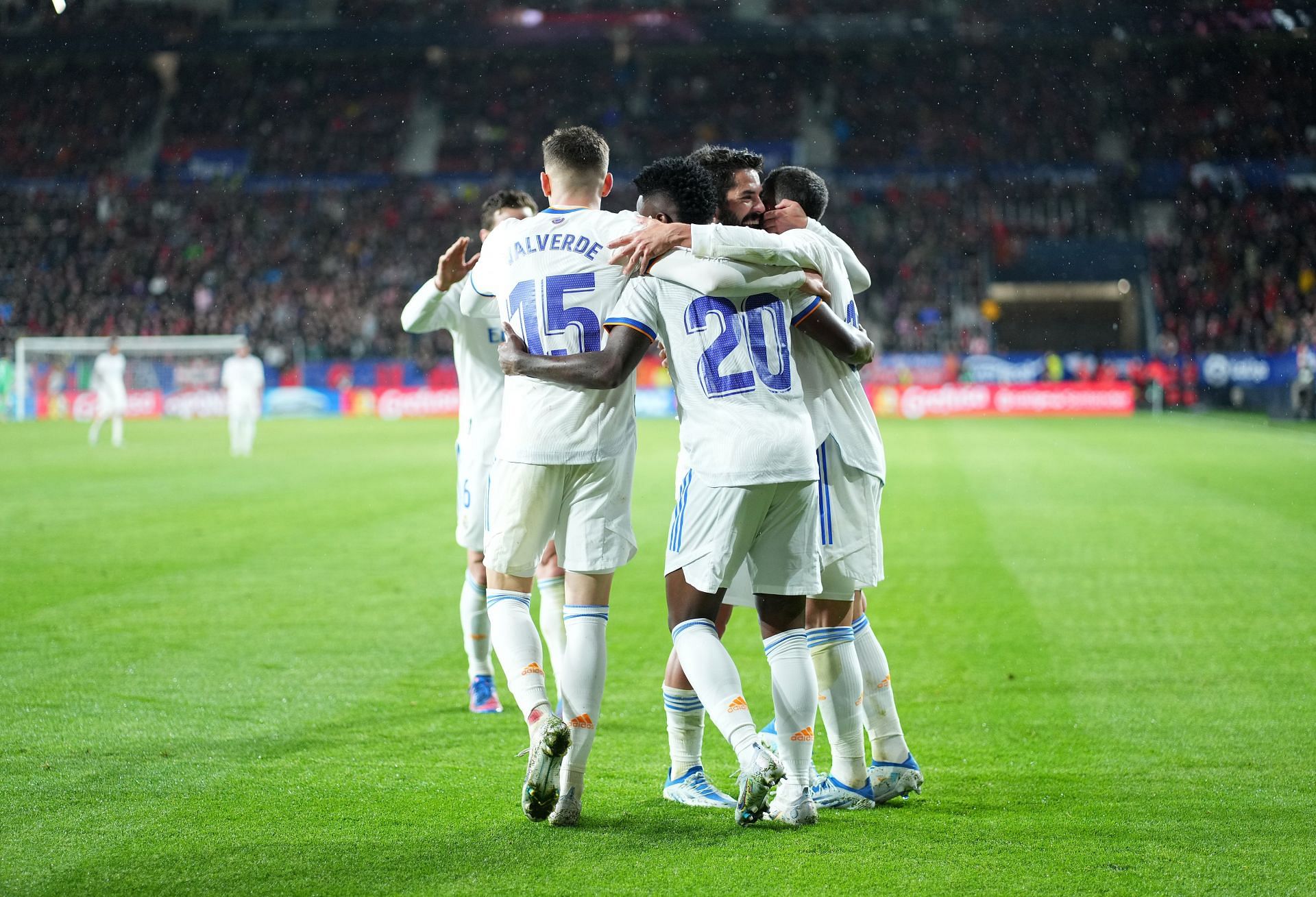 Madrid players celebrate after scoring a goal
