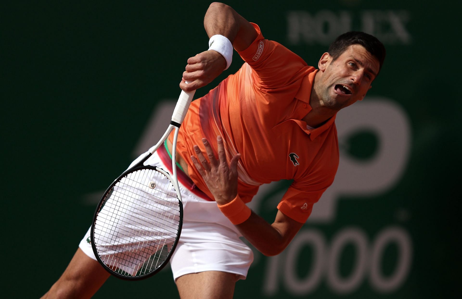 Novak Djokovic serves at the Rolex Monte-Carlo Masters