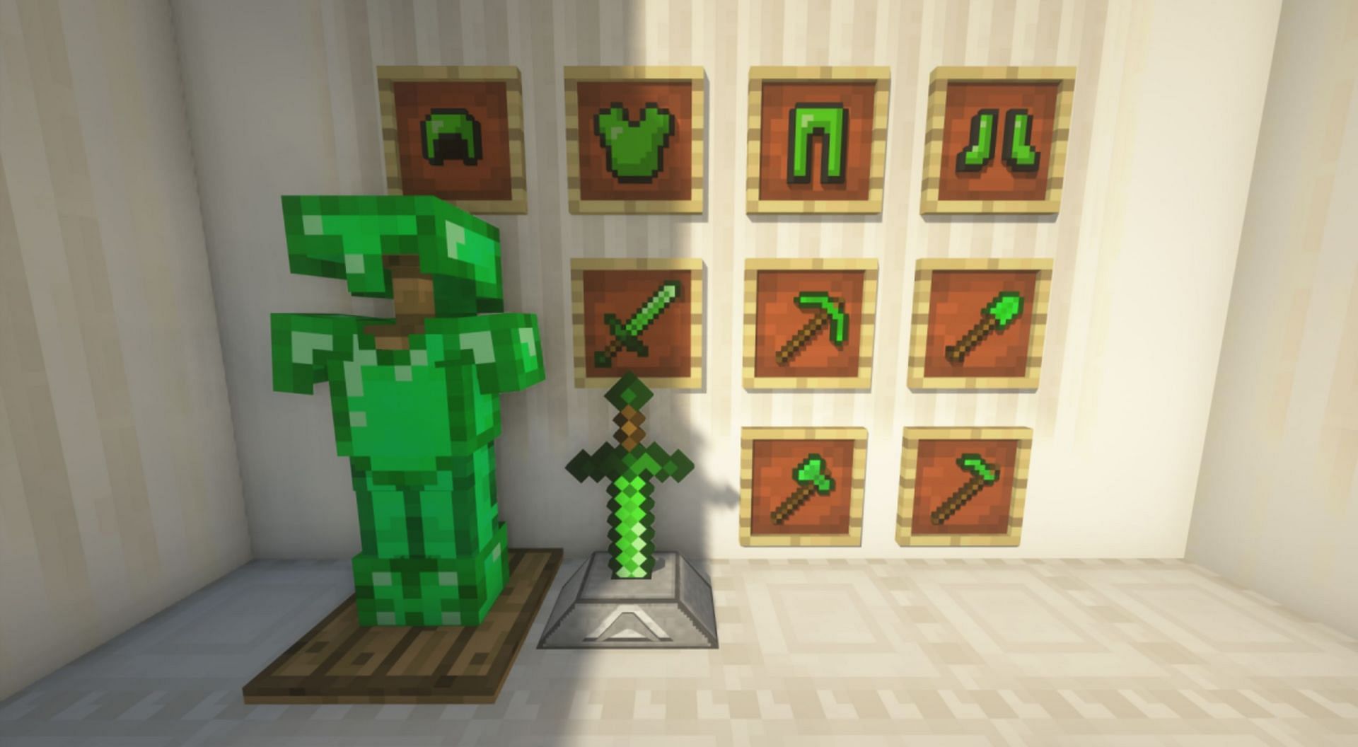 Emerald Equipment significantly expands the use of emeralds in-game (Image via Seltak-Studio/PlanetMinecraft)