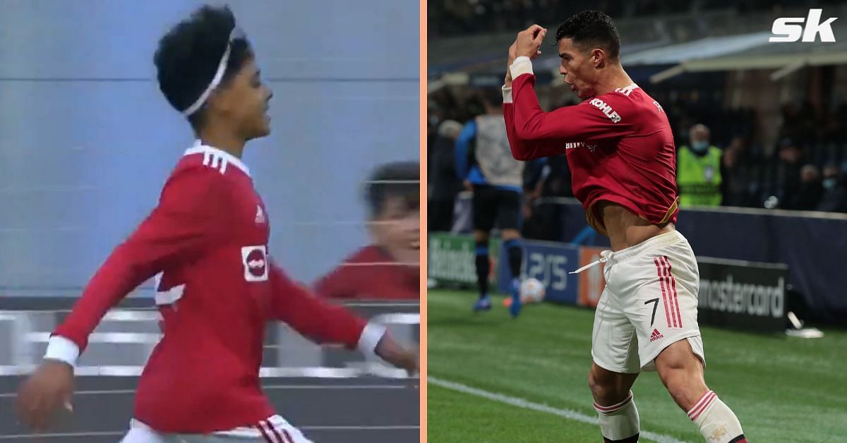 Video) Cristiano Ronaldo Jr scores for Man Utd U12s and celebrates likes  his dad