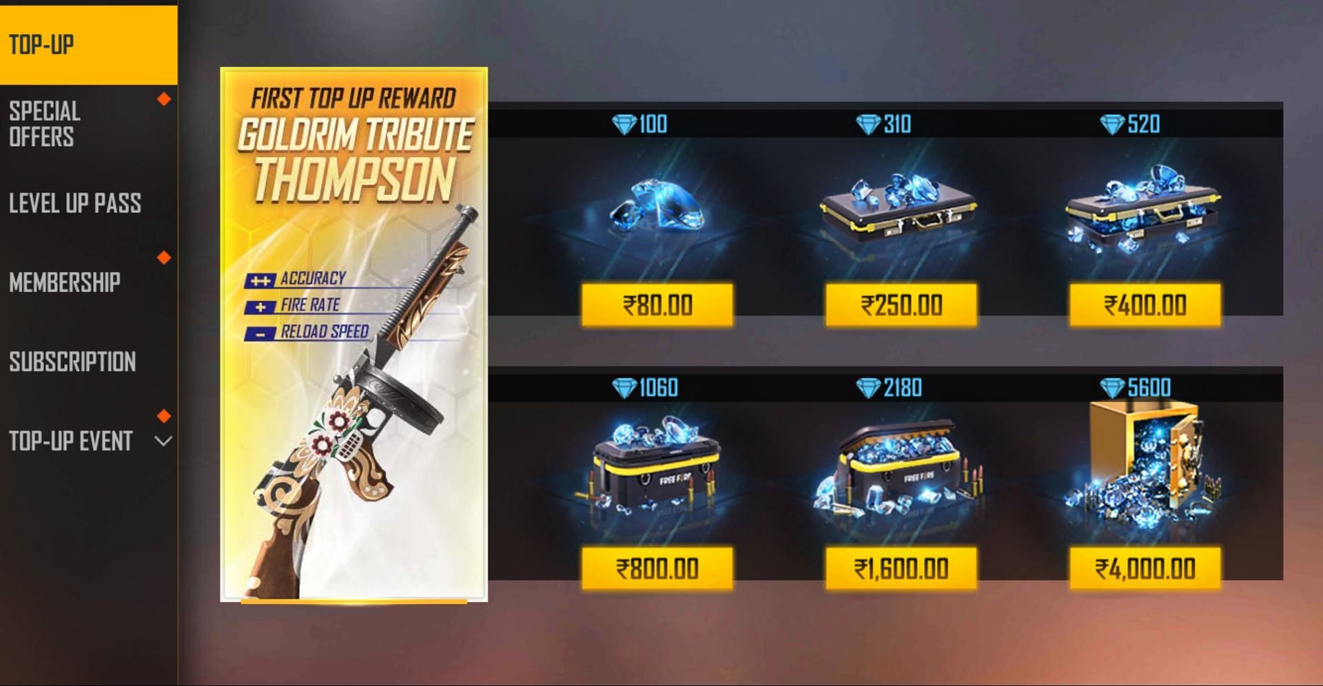 In-game top-up can be completed by players (Image via Garena)