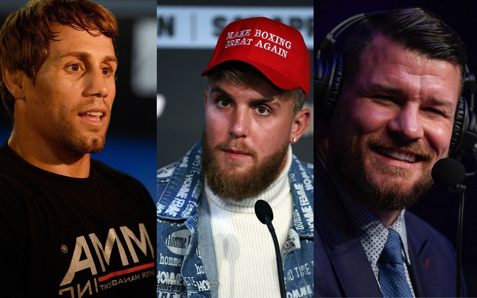 Urijah Faber (left), Jake Paul (center), and Michael Bisping (right)