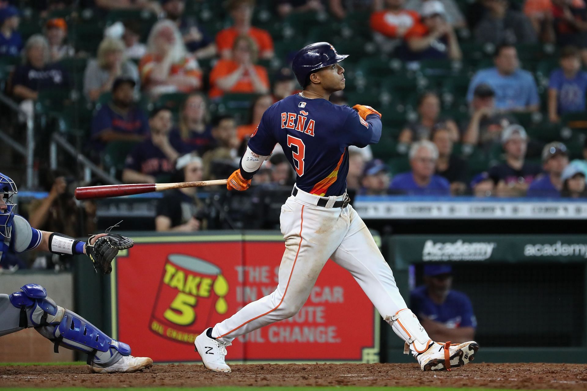 Houston Astros rookie Jeremy Pe&ntilde;a walks off against the Toronto Blue Jays