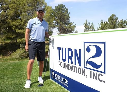 Derek Jeter posts a picture on Instagram with the Turn 2 Foundation's signboard.