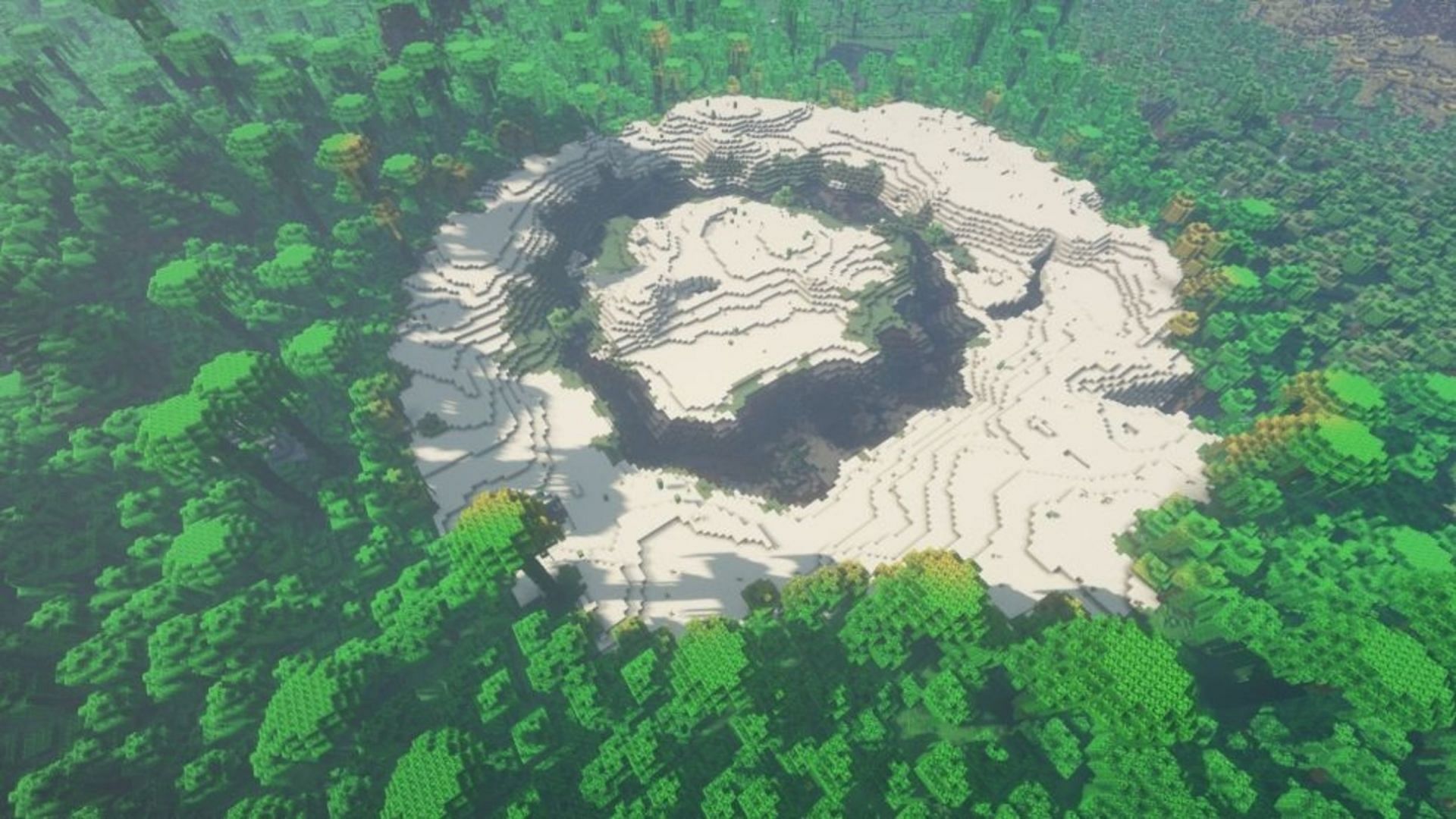 This seed inverts the idea of a desert oasis (Image via Mojang)