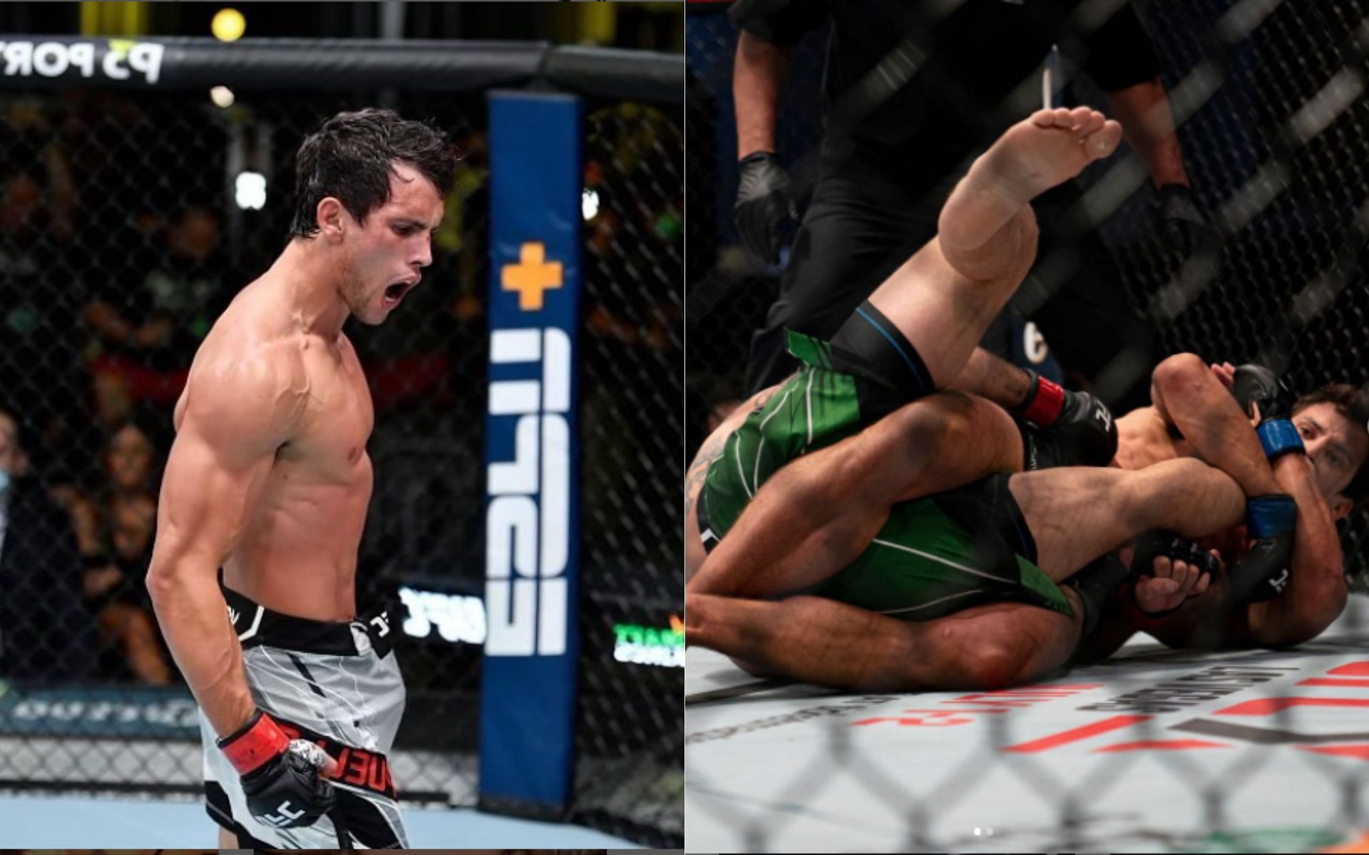Claudio Puelles (left) defeated Clay Guida (right) at UFC Fight Night: Lemos vs. Andrade [Images via @ufc and @claudio_puelles on Instagram]