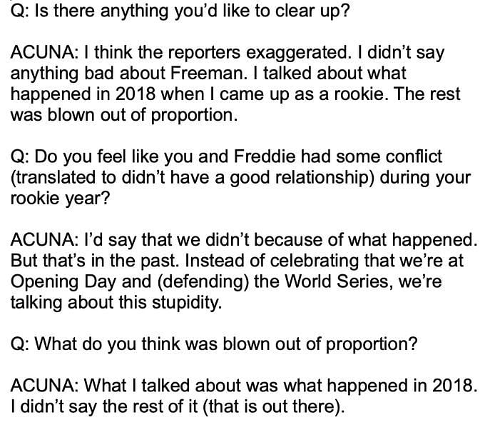 Braves' Acuña describes feelings for Freeman as 'nothing